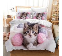 Gegeryozer Set di Biancheria da Letto per Gatti,Copripiumino Gatto 135 x 200 cm per Bambini,1 Copripiumino in Microfibra + 2 Federe da 50×75cm(gatti 5)