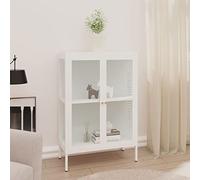 Gehceer Credenza,Vetrina,Armadietto,Mobiletto,da Salotto,in Vetro e Acciaio,Bianco,75x35x105 cm,Piedini Regolabili,Credenza in Metallo,Credenza in Vetro,Mobiletto,Mobile per Soggiorno in Metallo
