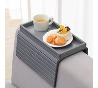 GEHE Vassoio per braccioli in bambù naturale, flessibile e pieghevole, con superficie antiscivolo per snack, telefono, telecomando, tazze - grigio