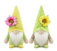 Gehydy Decorazioni Primavera Gnomi Set di 2 Pasqua Gnomo Floreale Peluche Home Decor per Casa Cucine 18cm (Fiore Rosa e Giallo)