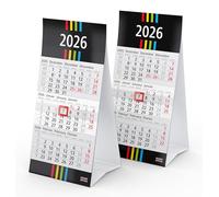 Geiger-Office - Calendario da 3 mesi 2026 mini, 2 pezzi, 10 x 20 cm, stabile espositore in cartone con appuntamenti per le vacanze e cursore per date, prodotto in Germania