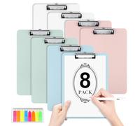 Geila Tavoletta portablocco in plastica con portapenne, set da 8 pezzi, formato A4, portablocco e supporto da tavolo con ganci, 31,2 x 22,4 cm, adatta per ufficio, scuola, ospedale (bianco, rosa