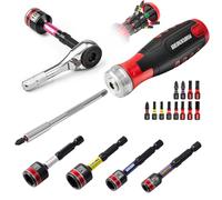 GEINXURN 19 pezzi Cacciavite a cricchetto e supporto per punte rimovibili, impugnatura ergonomica con superficie di stoccaggio, incl. set di punte (PH/PZ/Torx/Hex/SL), chiave a bussola, mini chiave a