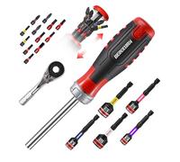 GEINXURN Cacciavite a cricchetto e supporto magnetico per punte, impugnatura ergonomica con superficie di stoccaggio, con 12 pezzi (PH/PZ/Torx/Hex/SL), chiave a bussola, mini chiave a cricchetto