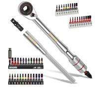 GEINXURN Set di 50 mini chiavi a cricchetto, prolunga con adattatore esagonale da 1/4", 46 pezzi, 25 mm, in acciaio S2, set di punte magnetiche (Phillips/Pozidriv/Torx/Hex) e supporto per bit per