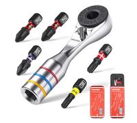 GEINXURN Set di 6 mini cricchetti, 72 denti, esagonale da 1/4", con punte PH2/PZ2 in valigetta scorrevole, espandibile con qualsiasi prolunga esagonale