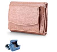 GEIPOT Portafoglio preliminare con portamonete Nuovo Cuoio Genuino Blocco Titolare di Carta Organizzatore Tasca Mini Portafoglio Donna Pieghevole Breve Portafoglio, rosa, Taglia unica