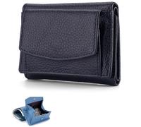 GEIPOT Portafoglio preliminare con portamonete Nuovo Cuoio Genuino Blocco Titolare di Carta Organizzatore Tasca Mini Portafoglio Donna Pieghevole Breve Portafoglio, Blu reale, Taglia unica