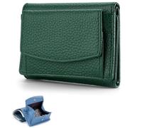 GEIPOT Portafoglio preliminare con portamonete Nuovo Cuoio Genuino Blocco Titolare di Carta Organizzatore Tasca Mini Portafoglio Donna Pieghevole Breve Portafoglio, Verde scuro, Taglia unica