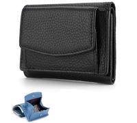 GEIPOT Portafoglio preliminare con portamonete Nuovo Cuoio Genuino Blocco Titolare di Carta Organizzatore Tasca Mini Portafoglio Donna Pieghevole Breve Portafoglio, Nero , Taglia unica
