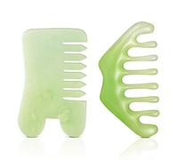 Geiserailie 2 pettini in giada per estetista, pietra per massaggio, gua sha, raschiatura del cuoio capelluto, strumento per massaggio facciale, strumento palmare per la testa, terapia per la cura