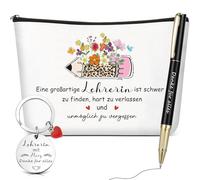 Geiserailie 3 Pezzi Regalo di Addio per Insegnante Borsa Cosmetica Portachiavi con Cuore Penna Gel Grazie Regalo di Pensionamento per Insegnante Educator Scuola Primaria Diploma(Danke für Alles)