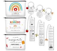Geiserailie 3 Set Regali Maestre Fine Anno Include 3 Portachiavi Insegnanti con Frasi 3 Borse Cosmetica 3 Segnalibri Maestra Idee Regalini per Insegnante Asilo Professoressa Compleanno Laurea