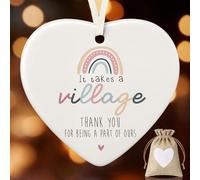 Geiserailie Set regalo di ringraziamento con scritta "It Takes a Village Thank You", in ceramica, con sacchetto di iuta con coulisse, regalo di apprezzamento per amici, insegnanti, dipendenti