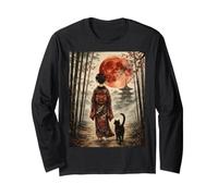 Geisha Che Cammina Attraverso la Foresta di bambù Giapponese Black Cat Maglia a Manica