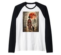 Geisha Che Cammina Attraverso la Foresta di bambù Giapponese Black Cat Maglia con Maniche Raglan