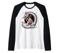 Geisha e Dragon Tattoo Art Maglia con Maniche Raglan