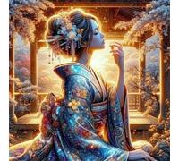 Geisha giapponese Diamond Painting Kit Completo,5D Quadrato Diamond Painting Fai-da-te Adulti Bambini Donna del paesaggio Pittura Diamante Strass Ricamo a Punto Croce Painting per Casa Decor 30x30cm