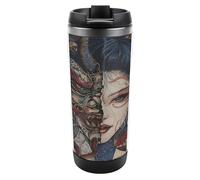 Geisha giapponese mezza maschera tazza da caffè da viaggio con coperchio isolato in acciaio inox tazza regalo per donne uomini 350 ml
