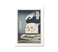 Geisha Tela Pittura Gatto Bianco in Stile Giapponese Poster Divertente Stampa Artistica Asiatica Moderna for Immagine da Parete Soggiorno Camera da Letto Home Decor (Color : B, Size : 50x70cm No Fra