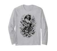 Geisha Tradizionale Giapponese in Stile Irezumi in Bianco e Nero Maglia a Manica