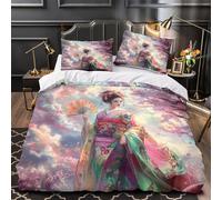 Geisha Woman Set Di Copripiumino 3 Pezzi ultra microfibra stampa 3D con cerniera Japanese Traditional Set Di Copripiumino con federa per cuscini morbido e comodo for coppie Double（200x200cm）
