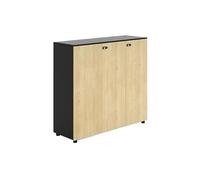 GEK208130 Armadi archivio schedari Mobiletto a tre ante con divisorio, mobiletto basso for ufficio con serratura, gambe alte, colore originale in legno/nero Cassettiera Scrivania