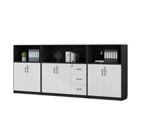 GEK208130 Armadi archivio schedari Mobiletto portadocumenti con sei ante e tre scomparti, mobiletto portaoggetti for ufficio, bianco + nero Cassettiera Scrivania