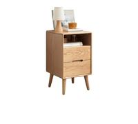 GEK208130 Comodini Comodino con due cassetti + un vano contenitore, mobiletto portaoggetti in legno massello for soggiorno, camera da letto, studio, libri, lampade, ecc. Camera da letto(Natural)