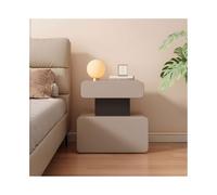 GEK208130 Comodini Comodino in legno color cachi, piccolo mobiletto portaoggetti for camera da letto, doppio cassetto in pelle, credenza portaoggetti irregolare Camera da letto(Grande)