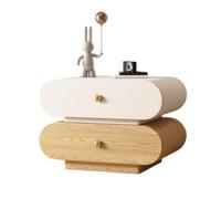 GEK208130 Comodini Comodino in legno con doppio cassetto, semplice mobiletto portaoggetti for la camera da letto, mobiletto portaoggetti for la casa, colori bianco e cachi Camera da letto(M)