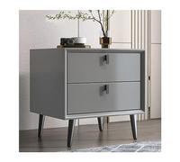 GEK208130 Comodini Comodino tutto in legno Comodino moderno e semplice con doppio cassetto, piccolo comodino con gambe rialzate in tinta unita Camera da letto(Grijs,Grande)