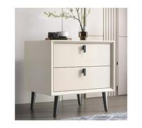 GEK208130 Comodini Comodino tutto in legno Comodino moderno e semplice con doppio cassetto, piccolo comodino con gambe rialzate in tinta unita Camera da letto(Bianco,Grande)