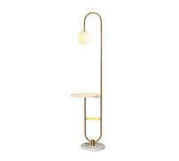 GEK208130 Moderna Lampada da terra ad arco a LED in vero marmo con comodino in marmo, comodino e porta di ricarica USB incorporata for divani del soggiorno, camera da letto Lampada alta(Gold)