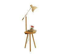 GEK208130 Moderna lampada da terra industriale, moderna lampada da terra con ripiani, lampade da terra rustiche con paralume in ghiaccio e base in legno per soggiorno, camera da letto, ufficio