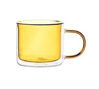 GEK208130 Moderni Bicchieri colorati a doppia parete con manico, tazze da tè e caffè in vetro borosilicato, 240 ml Feste(Amber)