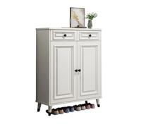 GEK208130 Moderno 80cm Ingresso Casa Interno Deposito Foyer Mobiletto Integrato Gambe in Legno Massello Scarpiera, Bianco Organizzatore