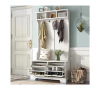GEK208130 Moderno Albero da ingresso grande da 70,8 pollici con panca portaoggetti e appendiabiti, 2 cassetti portascarpe ribaltabili, 4 ganci, 3 ripiani, bianco Organizzatore(Bianco)