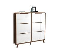 GEK208130 Moderno Mobiletto portascarpe indipendente Mobiletto portascarpe nascosto con 6 cassetti pieghevoli for ingresso corridoio. Bianco+marrone Organizzatore