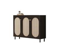 GEK208130 Moderno Scarpiera in rattan for ingresso, 120 cm, scarpiera a 4 ripiani for 16 paia di scarpe, for corridoio, armadio, nero/bianco Organizzatore