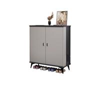 GEK208130 Moderno Scarpiera indipendente for ingresso nascosto stretto for tacchi Scarpiera in rattan con 2 cassetti pieghevoli, bianco + grigio Organizzatore