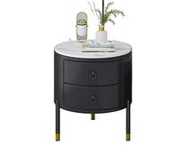 GEK208130 Moderno Tavolino con 2 cassetti, comodino, comodino, tavolino con cornice dorata for camera da letto, soggiorno, tavolino rotondo tavolo da cocktail Decorativo(Nero)