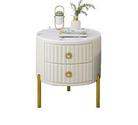 GEK208130 Moderno Tavolino con 2 cassetti, comodino, comodino, tavolino con cornice dorata for camera da letto, soggiorno, tavolino rotondo tavolo da cocktail Decorativo(Bianco)