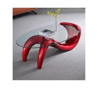 GEK208130 Moderno Tavolino da caffè ovale in vetro temperato, L35.4 pollici tavolino centrale divano da tè for soggiorno, salotto, arredamento for l'home office, montaggio facile Decorativo(Red)