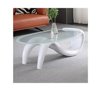 GEK208130 Moderno Tavolino da caffè ovale in vetro temperato, L35.4 pollici tavolino centrale divano da tè for soggiorno, salotto, arredamento for l'home office, montaggio facile Decorativo(Bianco)