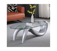 GEK208130 Moderno Tavolino da caffè ovale in vetro temperato, L35.4 pollici tavolino centrale divano da tè for soggiorno, salotto, arredamento for l'home office, montaggio facile Decorativo(Silver)
