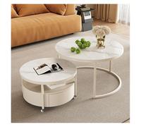 GEK208130 Moderno Tavolino da caffè Rock Slab Combinazione rotonda for la casa Tavolino retrò Tavolino nero Tavolino mobile da salotto in ferro con rulli Decorativo(Bianco)
