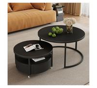 GEK208130 Moderno Tavolino da caffè Rock Slab Combinazione rotonda for la casa Tavolino retrò Tavolino nero Tavolino mobile da salotto in ferro con rulli Decorativo(Nero)