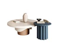 GEK208130 Moderno Tavolino da caffè rotondo in legno massello creativo, moderno tavolo da tè minimalista, design leggero di lusso for soggiorno Decorativo(Blue)
