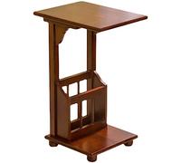 GEK208130 Moderno Tavolino da snack in legno massello, tavolino a forma di C comodino vassoio TV con ripiano portaoggetti e cestino for riviste for divano divano soggiorno camera da letto Decorativo